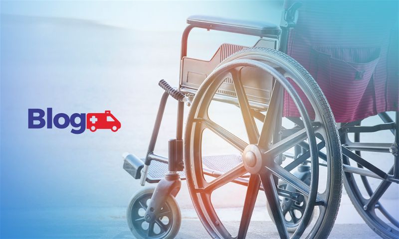 Banner com cadeira de rodas virada de costas
