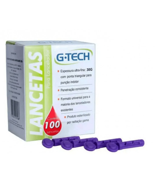 Caixa de lanceta G-Tech 30g com 100 unidades