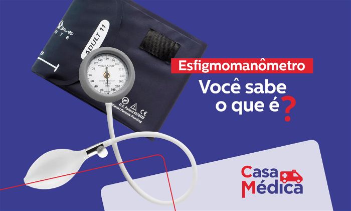 Arte gráfica mostrando o aparelho esfigmomanômetro com um fundo azul
